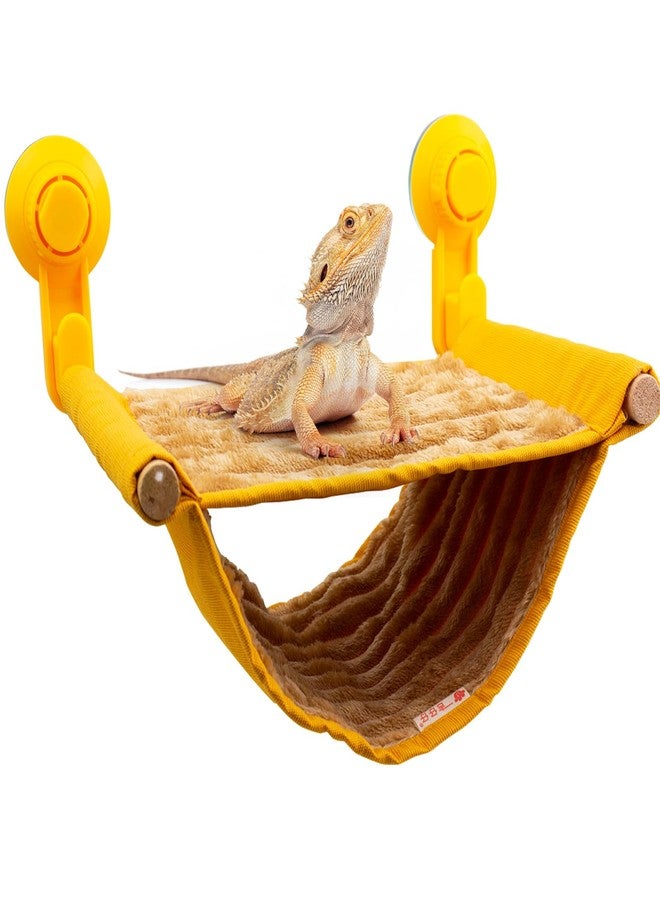 FlidRunest Bearded Dragon Hammock with Suction Cups, Soft Lizard Hammock Bed, Winter Warm House Tent, Reptile Tank Perch-Yellow - Image 1